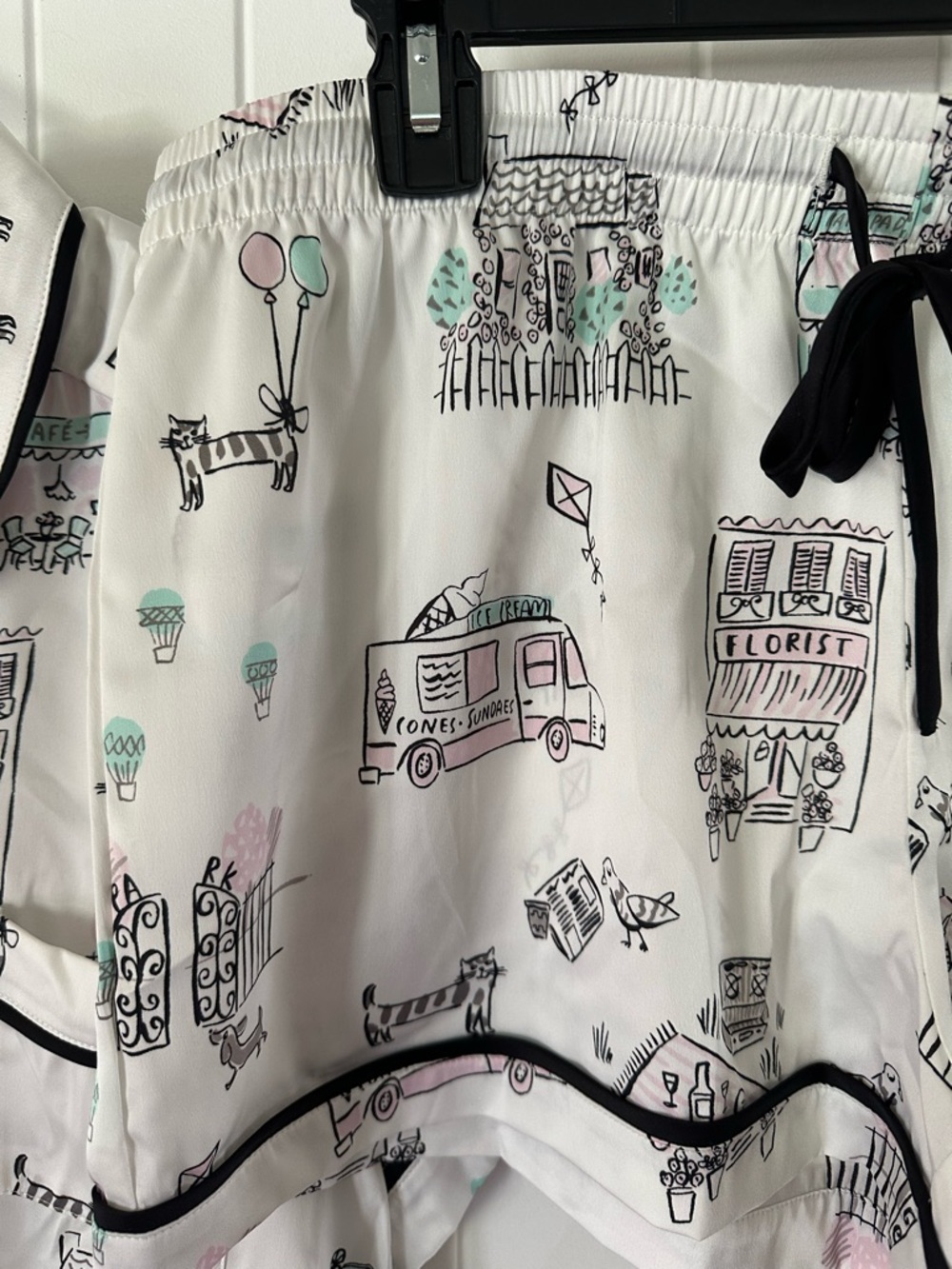 kate spade White Pajama set with Black Sketch Cat and Mint Accents - Picture 3 of 5